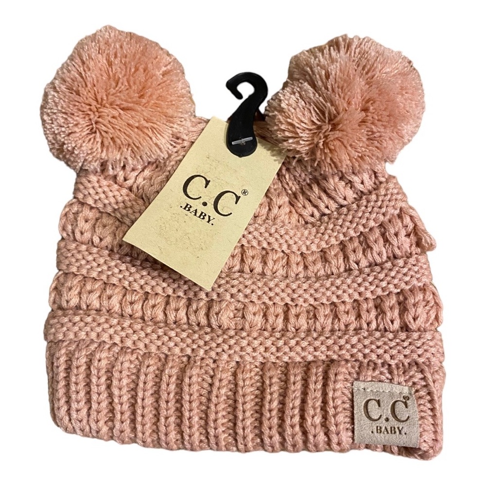 C.C Baby Indi Pink Double Pom Beanie-NWT